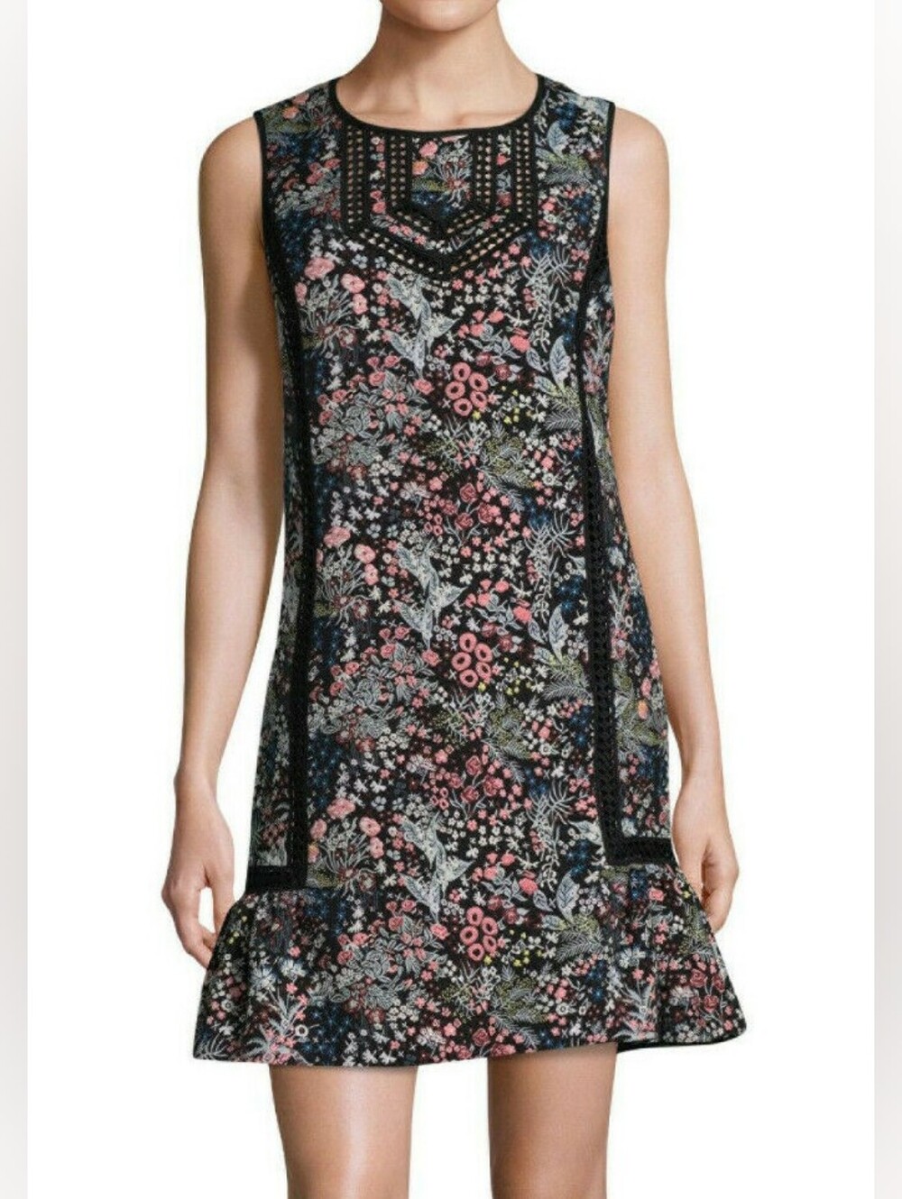 Laundry by Shelli Segal Floral Ruffle Hem Jacquard Dress